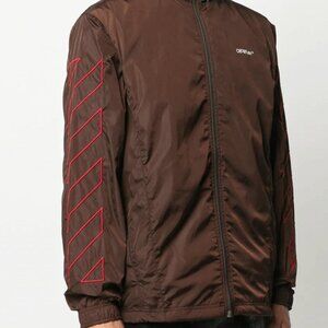 OFF-WHITE ZIP-UP FUNNEL JACKET BROWN/RED